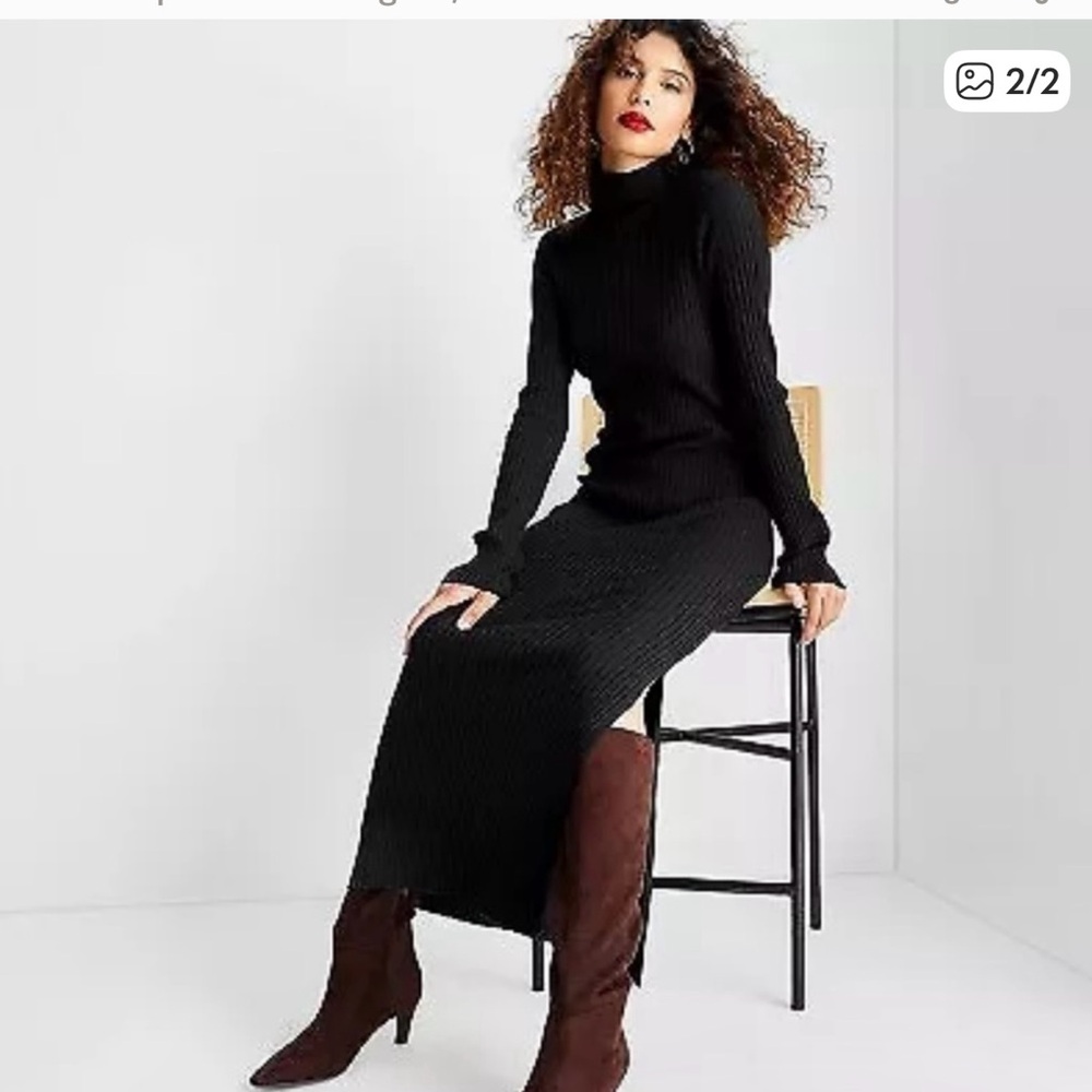 Women's Long Sleeve Ribbed Maxi Dress - Future Collective Black